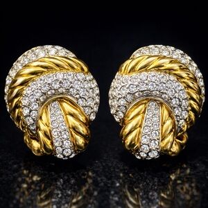 Nolan Miller vintage Gold shrimp design Pave set crystal earrings clip on cz QVC